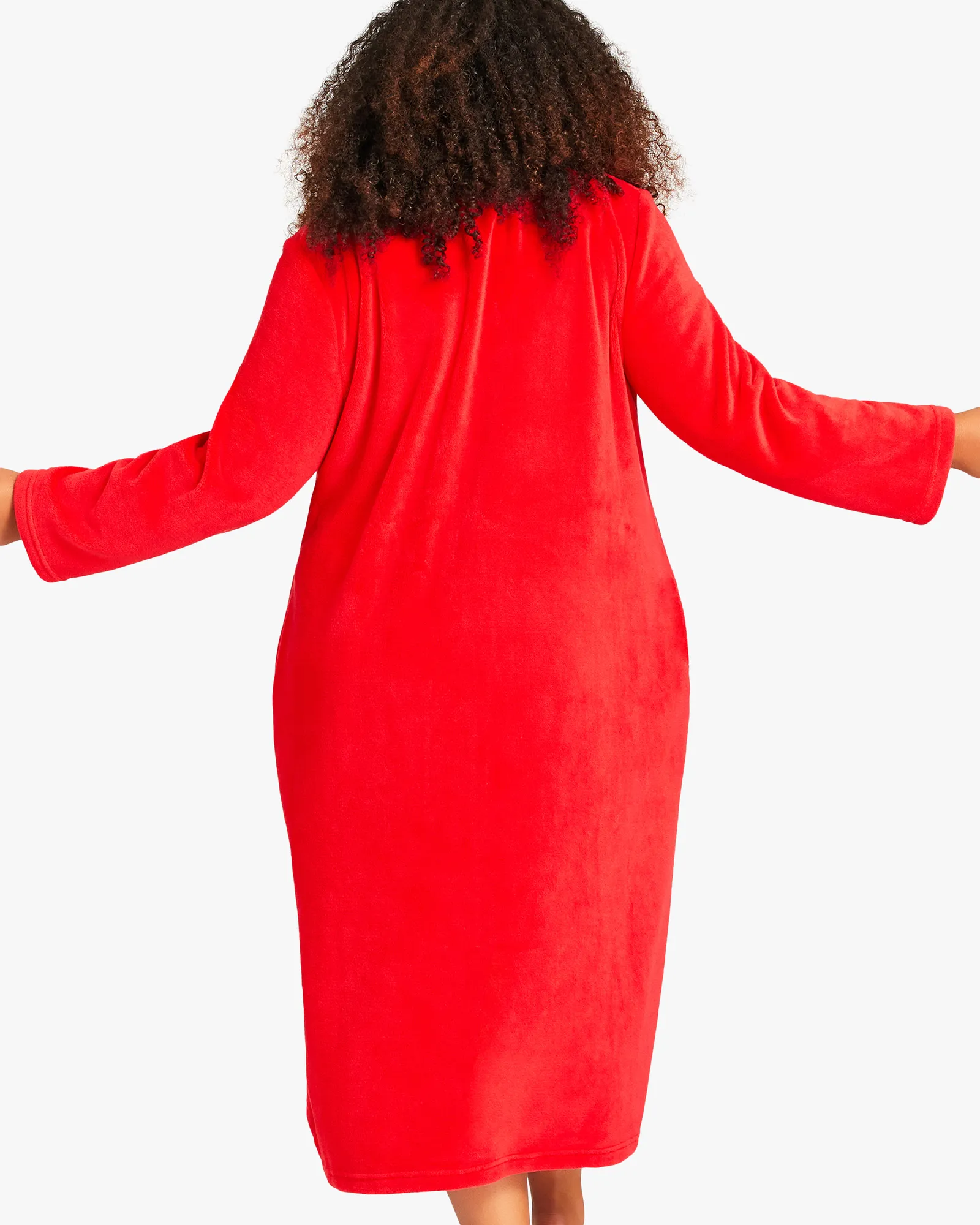 Embroidered Full-Zip Robe | Red