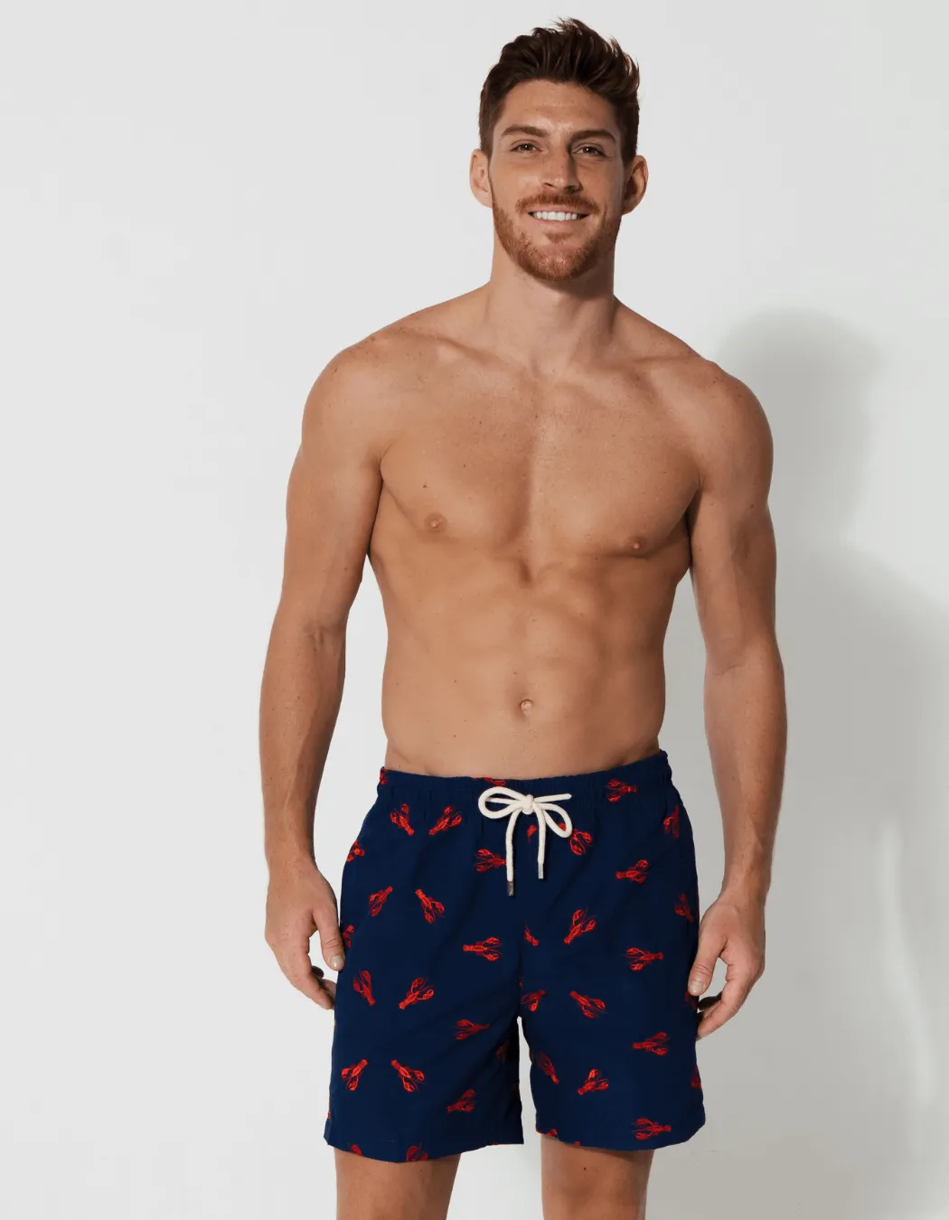Embroidered Red Lobster Mens Swim Shorts