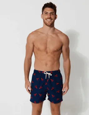 Embroidered Red Lobster Mens Swim Shorts