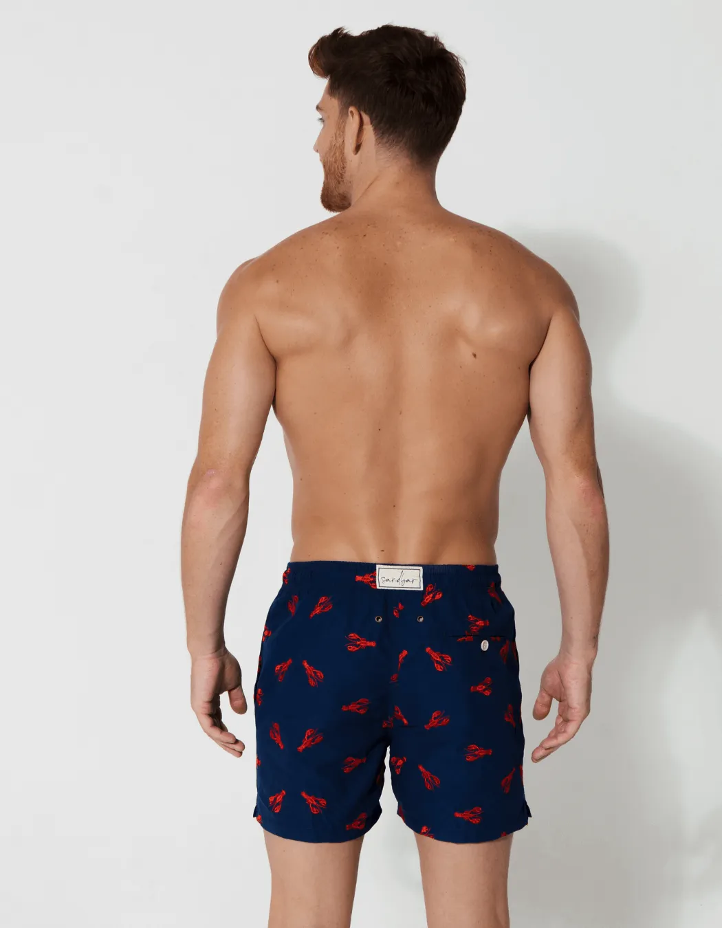 Embroidered Red Lobster Mens Swim Shorts