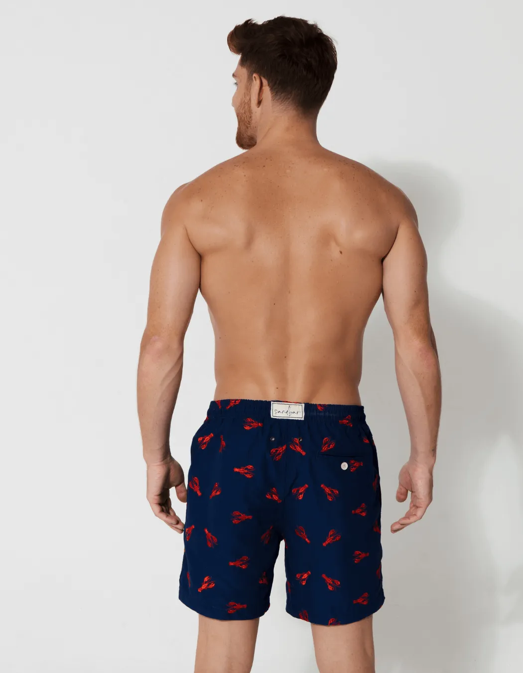 Embroidered Red Lobster Mens Swim Shorts