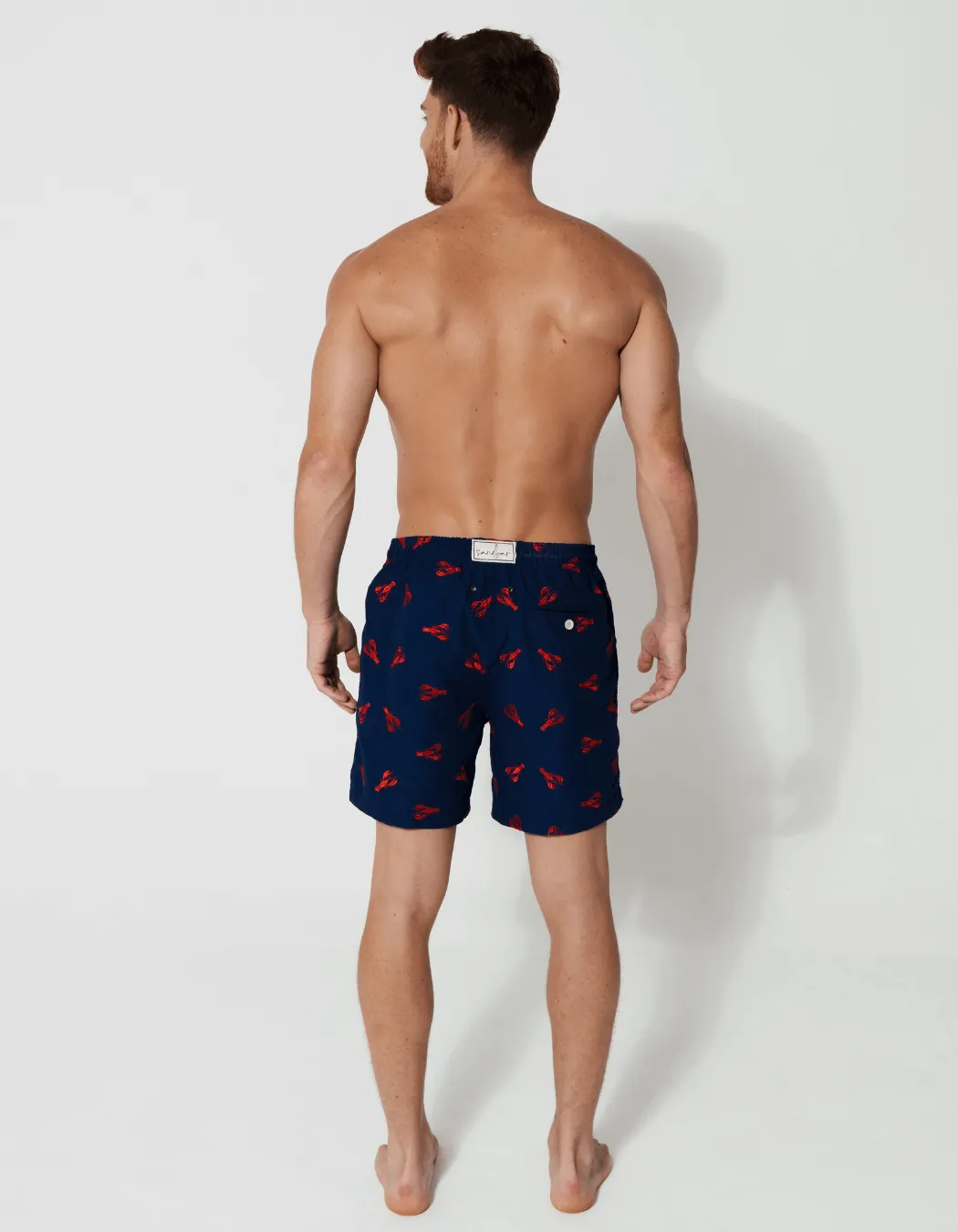 Embroidered Red Lobster Mens Swim Shorts