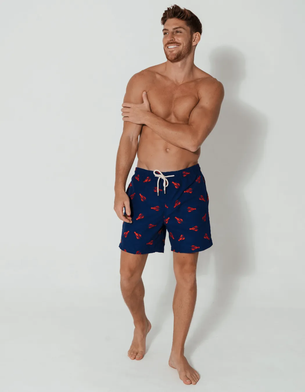 Embroidered Red Lobster Mens Swim Shorts