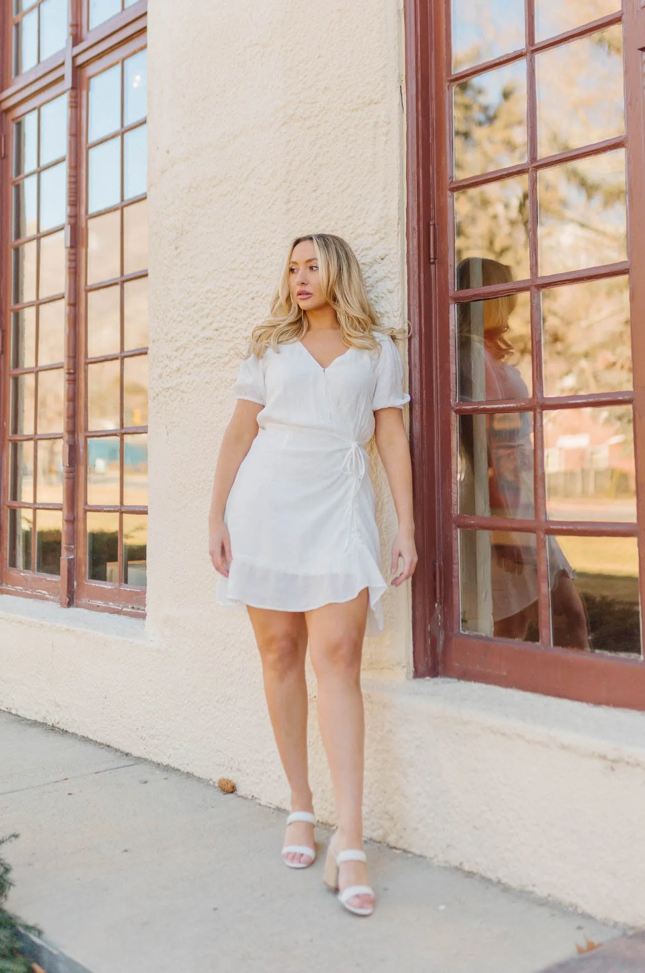 European Lover White Ruched Mini Dress