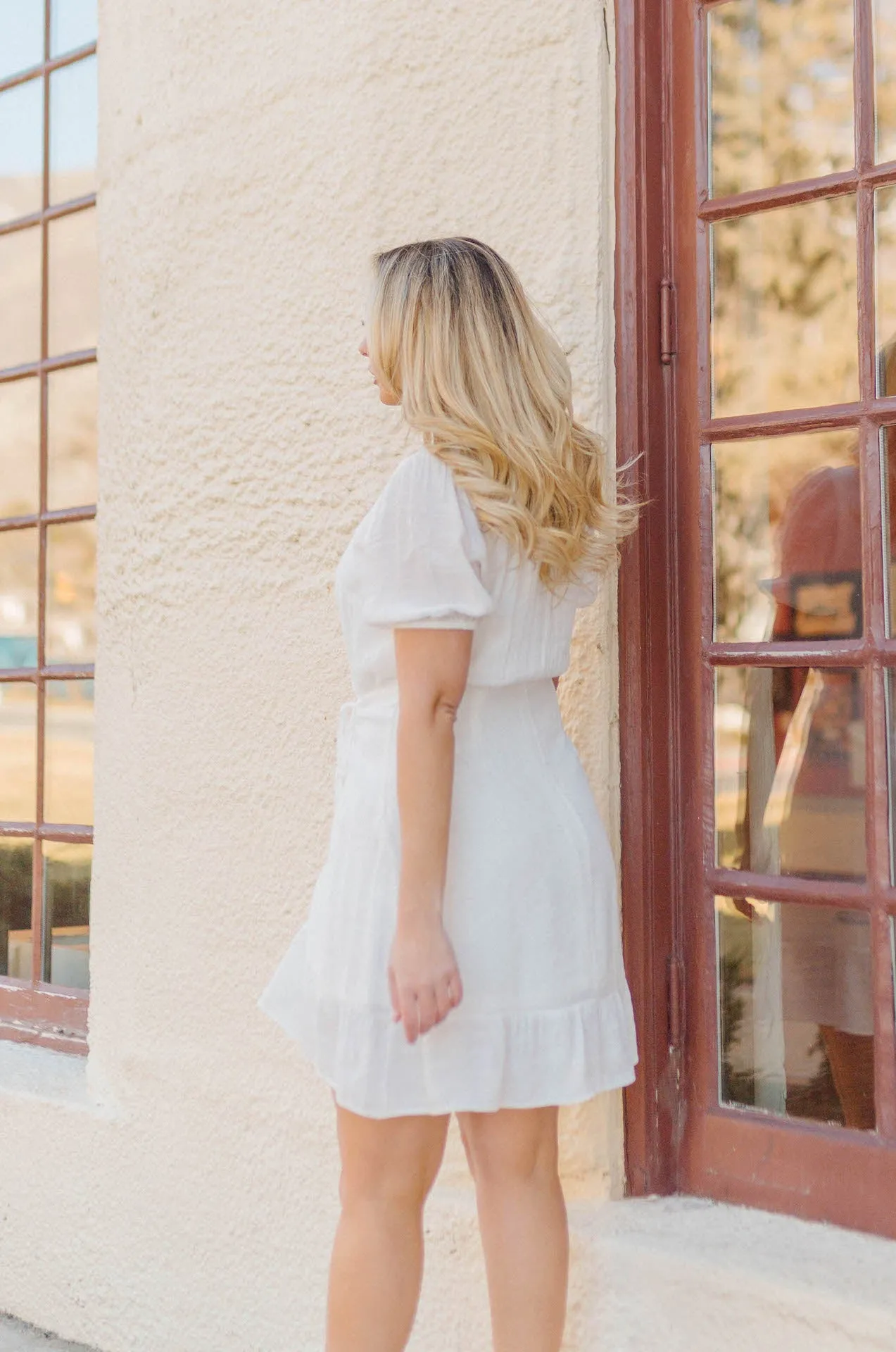 European Lover White Ruched Mini Dress
