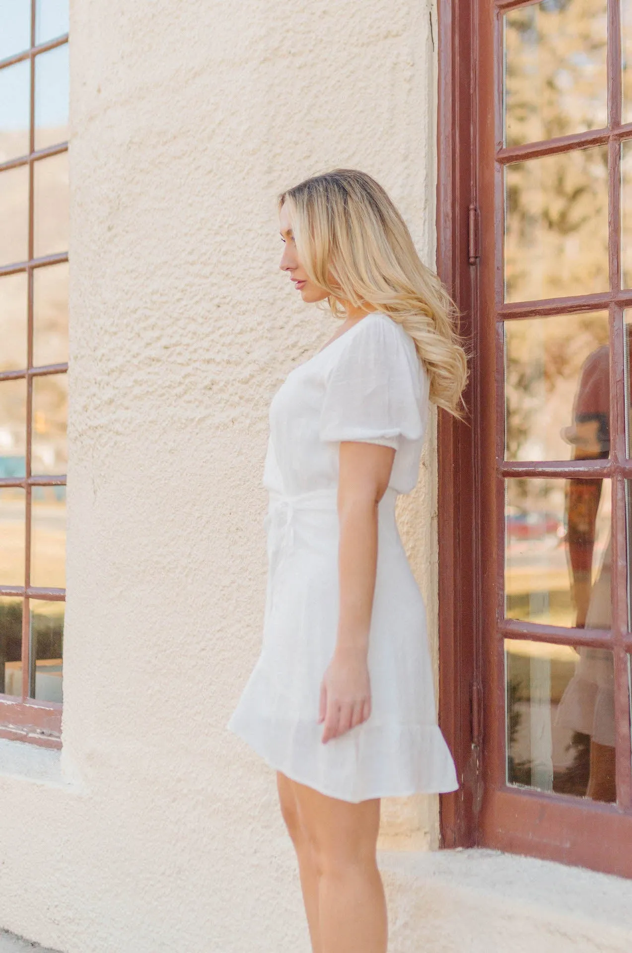 European Lover White Ruched Mini Dress