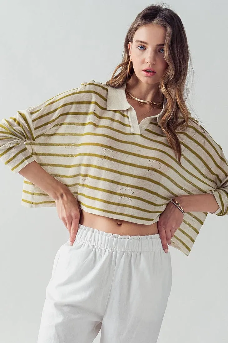 Fashion Week Sydney Eyelet Star Striped Polo