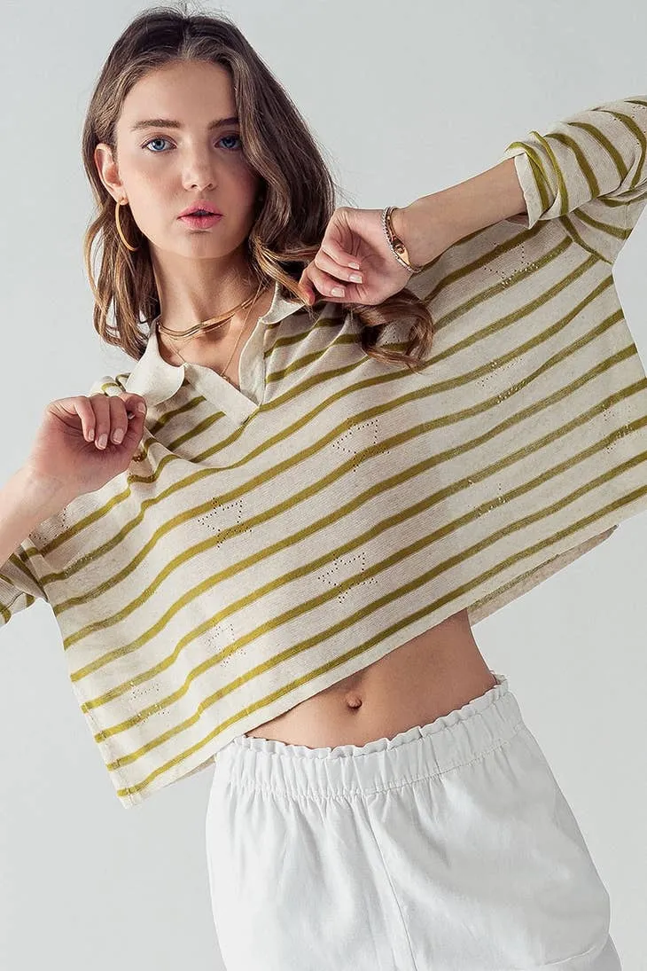 Fashion Week Sydney Eyelet Star Striped Polo