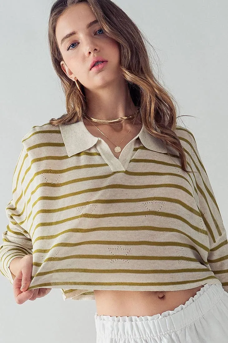 Fashion Week Sydney Eyelet Star Striped Polo