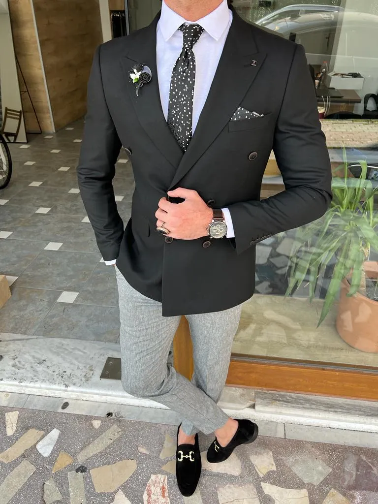 Firenze Black Slim Fit Double Breasted Blazer