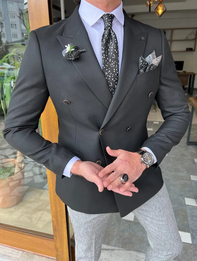 Firenze Black Slim Fit Double Breasted Blazer
