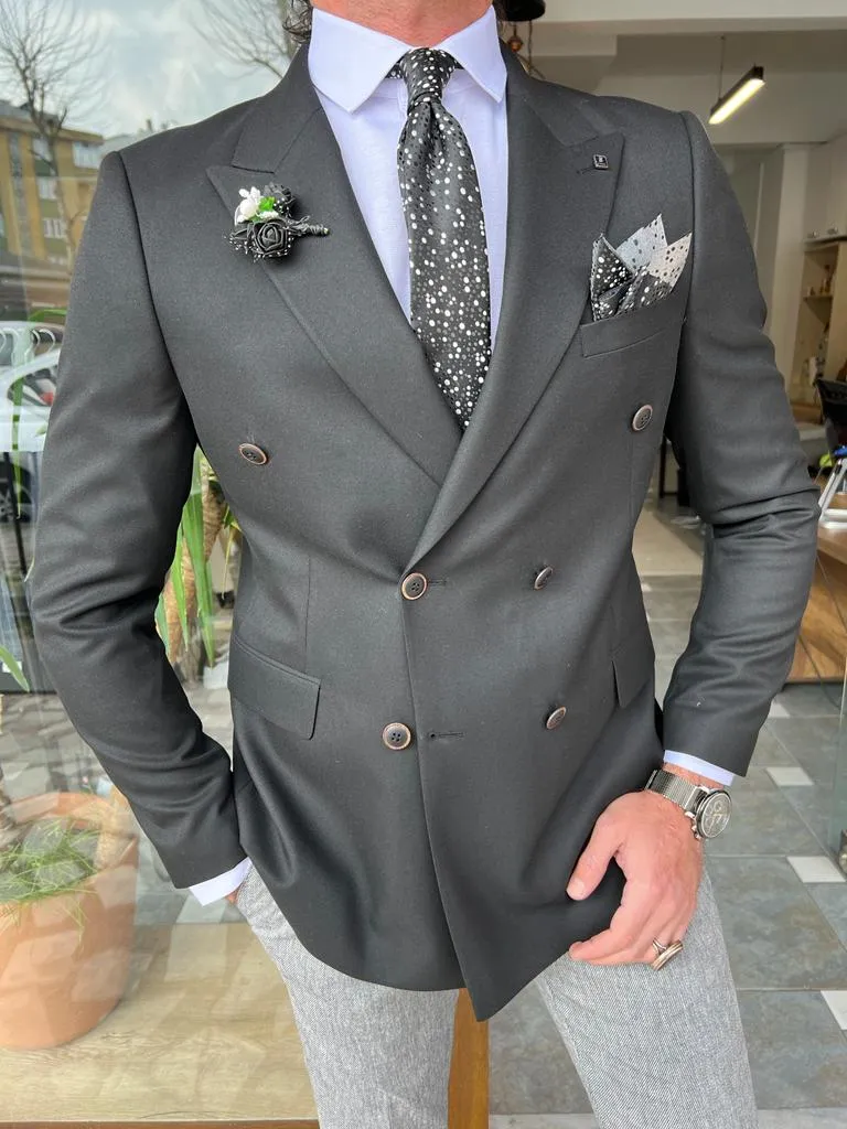 Firenze Black Slim Fit Double Breasted Blazer
