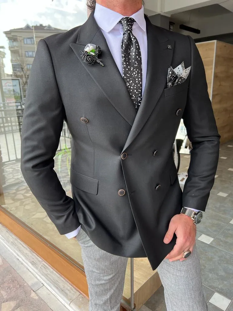 Firenze Black Slim Fit Double Breasted Blazer