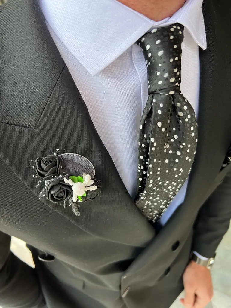 Firenze Black Slim Fit Double Breasted Blazer