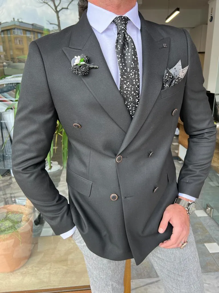 Firenze Black Slim Fit Double Breasted Blazer