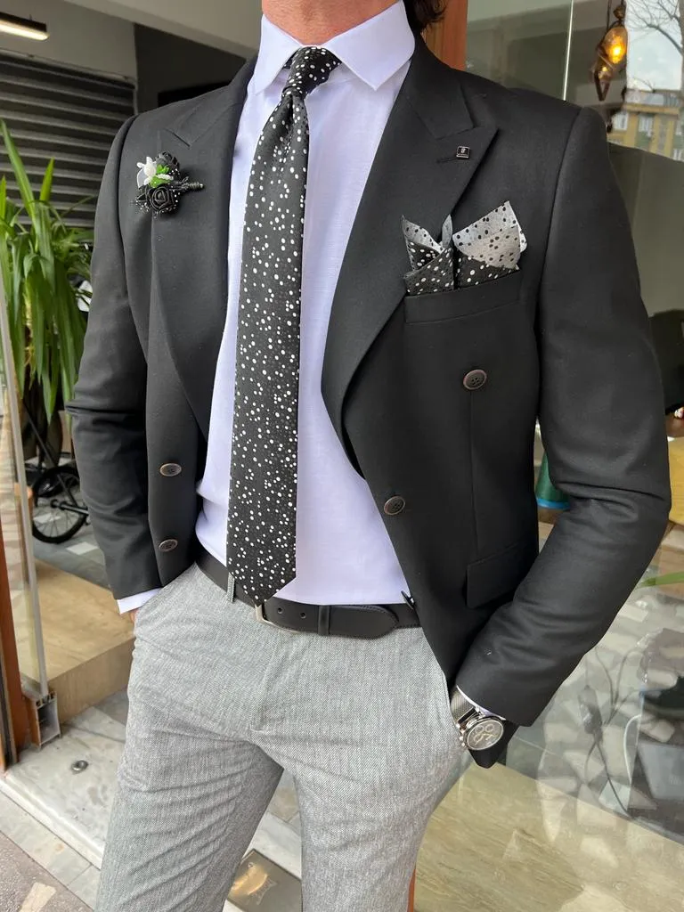 Firenze Black Slim Fit Double Breasted Blazer