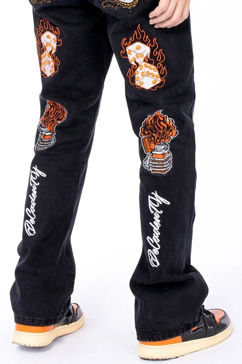 Flame Embroidered Jeans