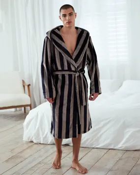 Fleece Stripe Dressing Gown - Navy