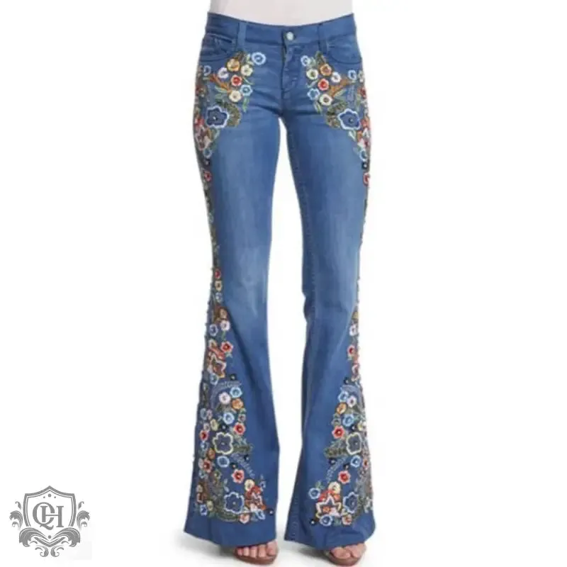 Floral Embroidered Flared Jeans