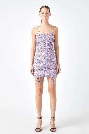 Floral Mesh Mini Dress with Ruched Detail