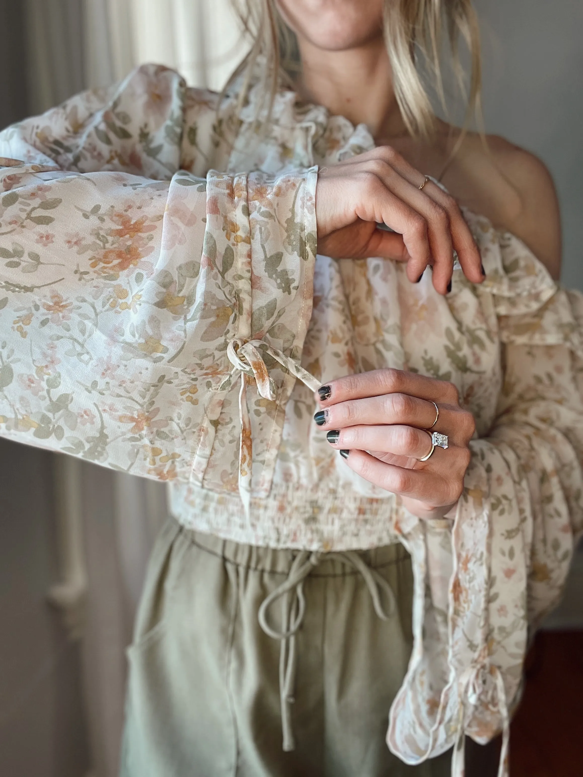 Floral Off Shoulder Frill Blouse