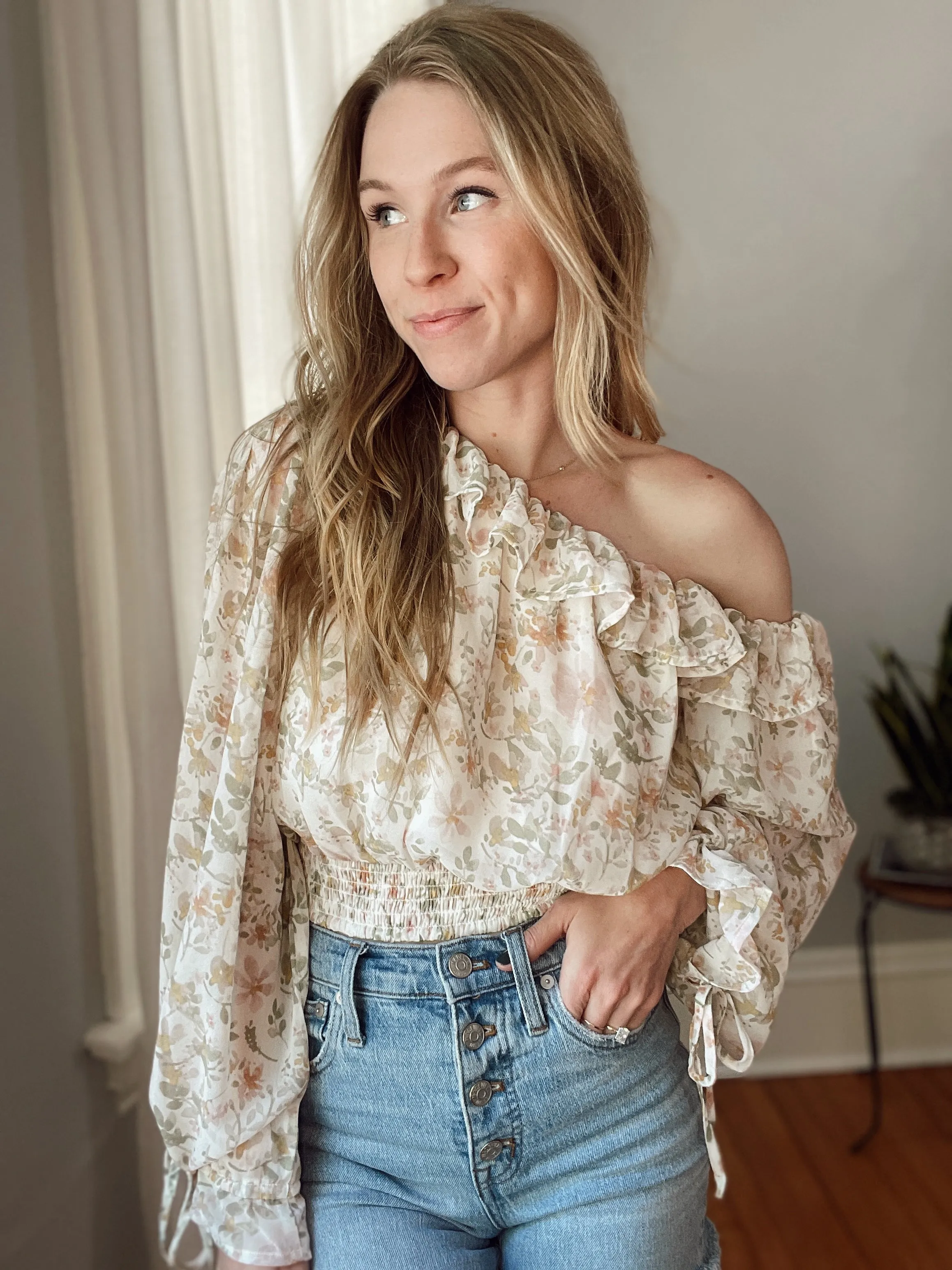 Floral Off Shoulder Frill Blouse