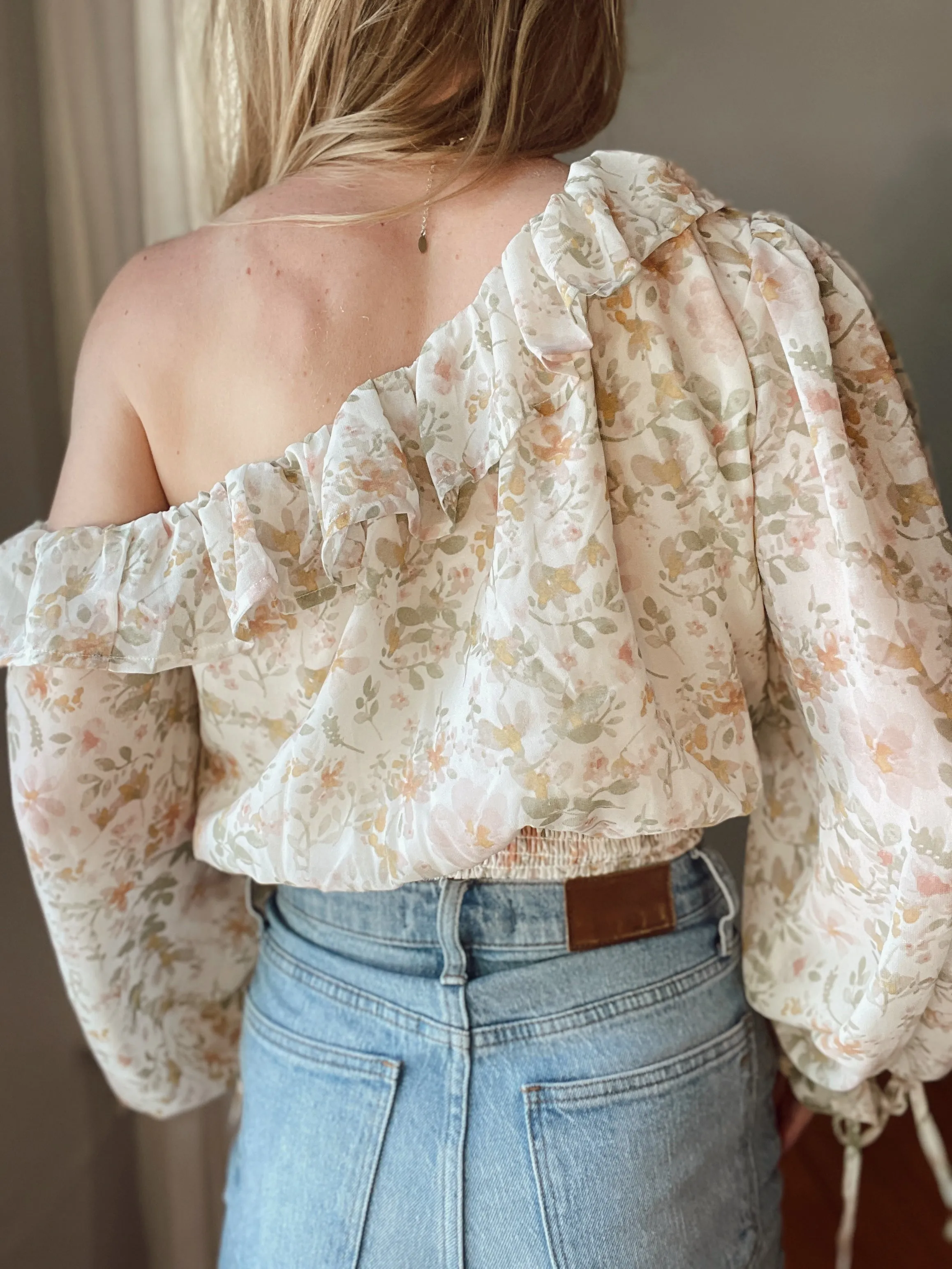 Floral Off Shoulder Frill Blouse
