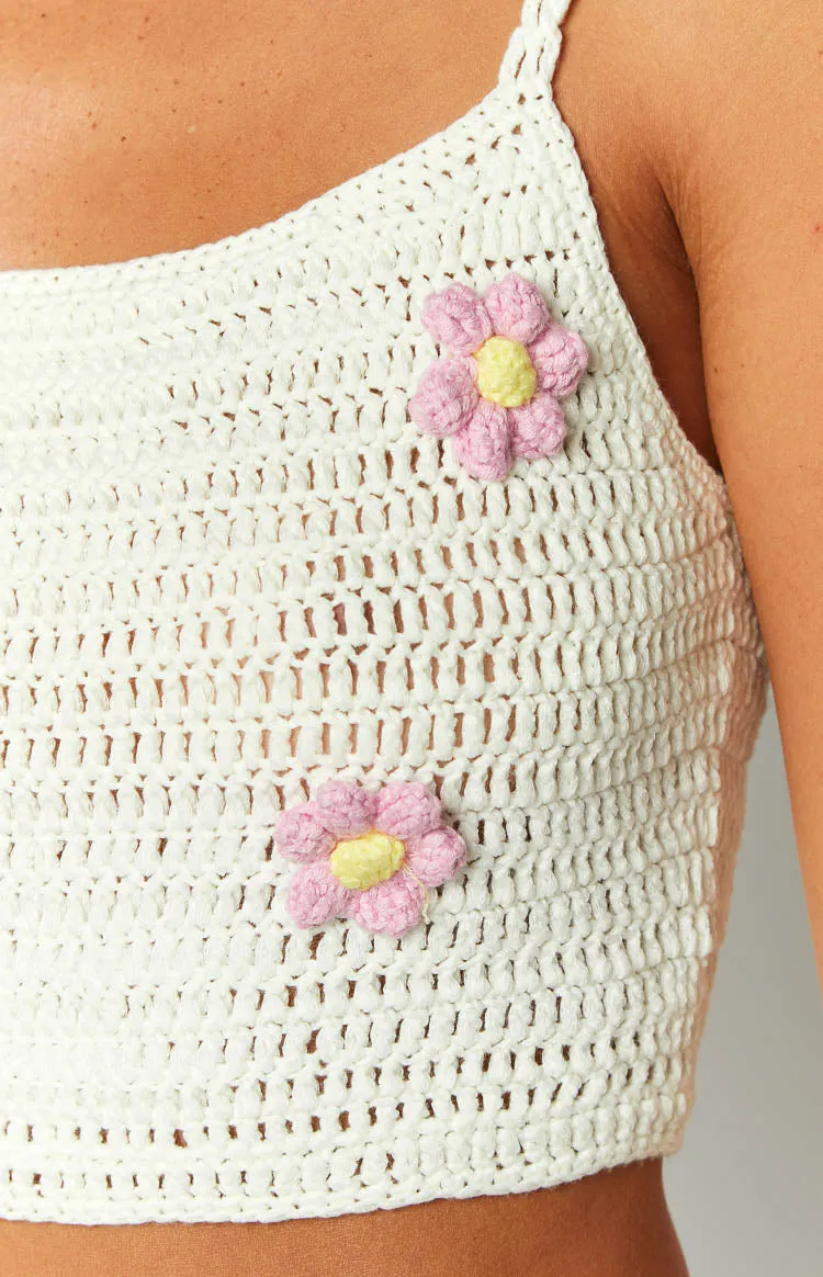 Flower Power White Crop Top