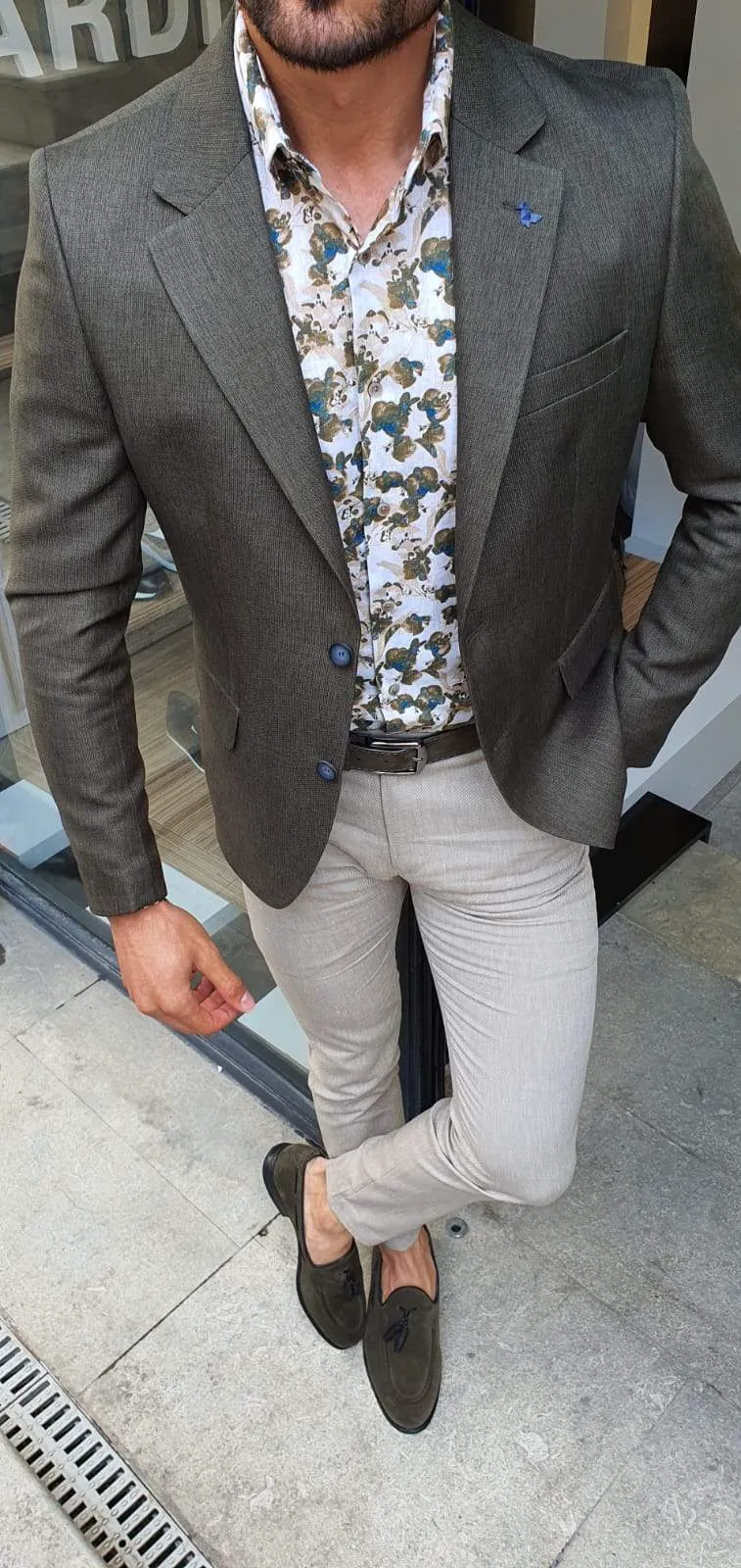 Galla Khaki Slim Fit Blazer