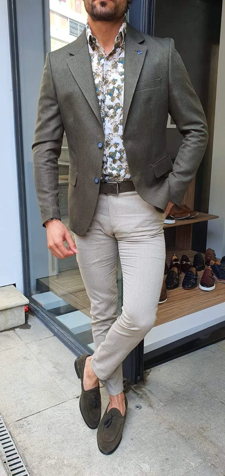 Galla Khaki Slim Fit Blazer