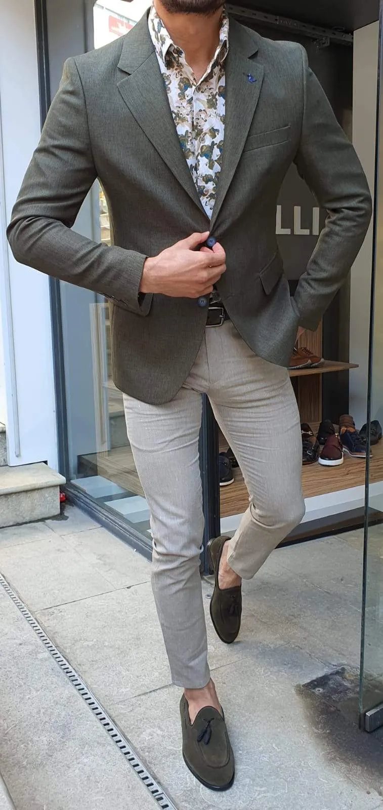 Galla Khaki Slim Fit Blazer