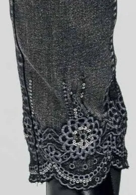 GG JEANS WOMEN'S ANKLE JEANS WITH SCALLOPED EMBROIDERY HEM -  CHARCOAL