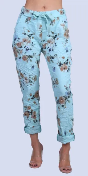 Gigi Moda Floral Cropped Pants Mint