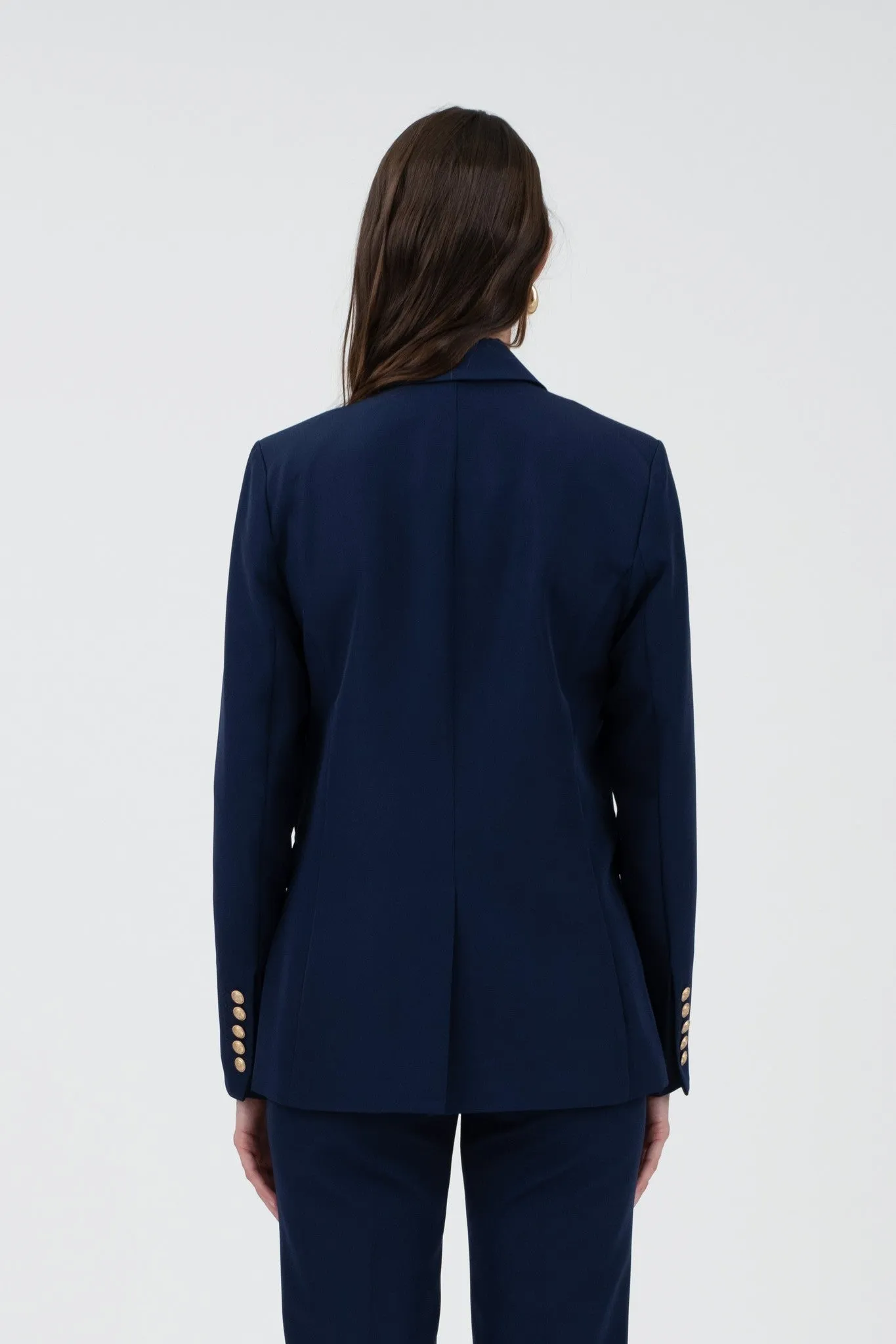 gold button double breasted blazer