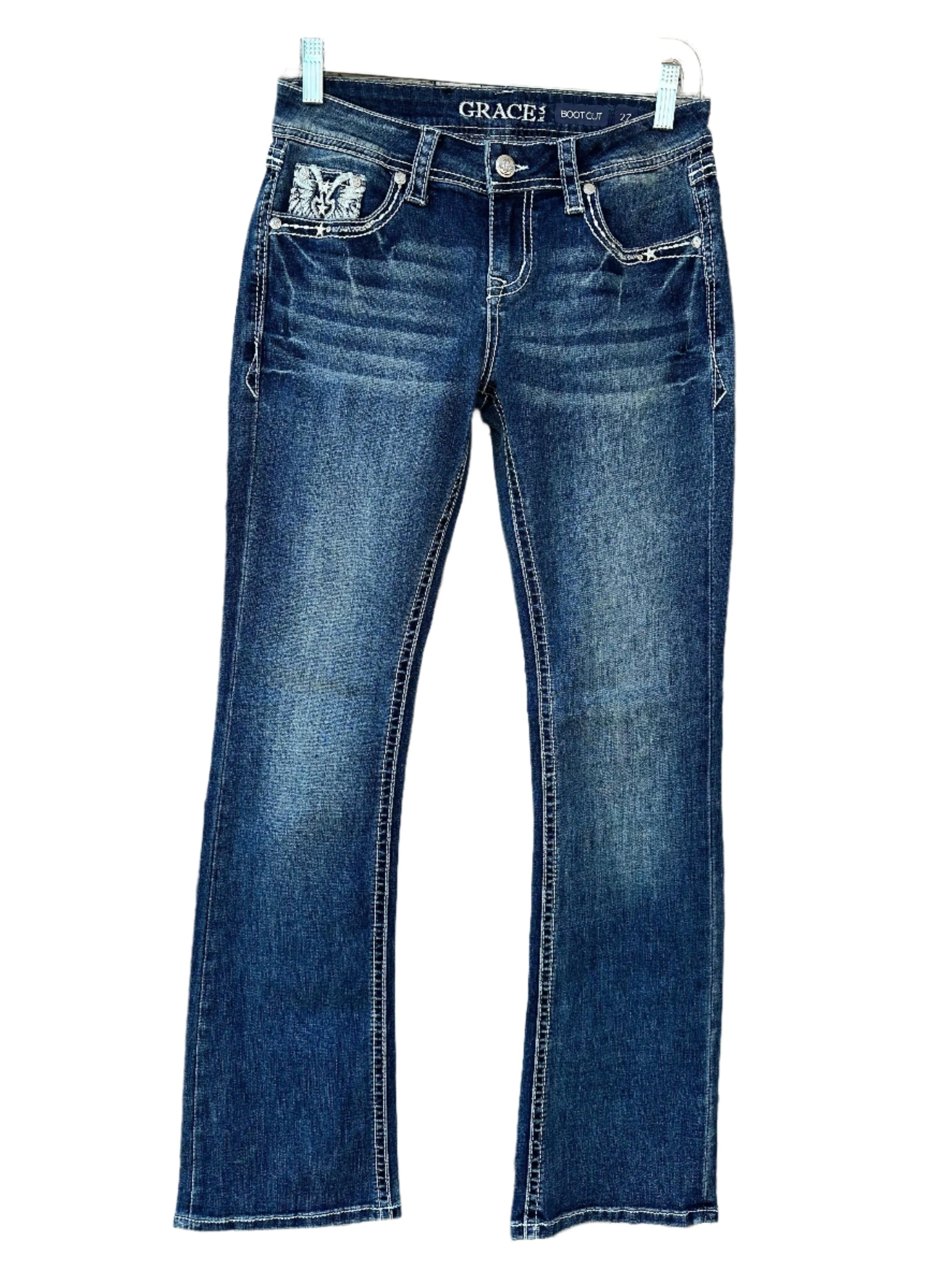 Grace in LA Women's Faux Flap Wing Mid-Rise Boot Cut Jeans JB81667SL