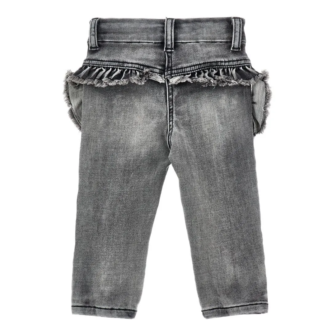 Grey Embroidered Flower Jeans