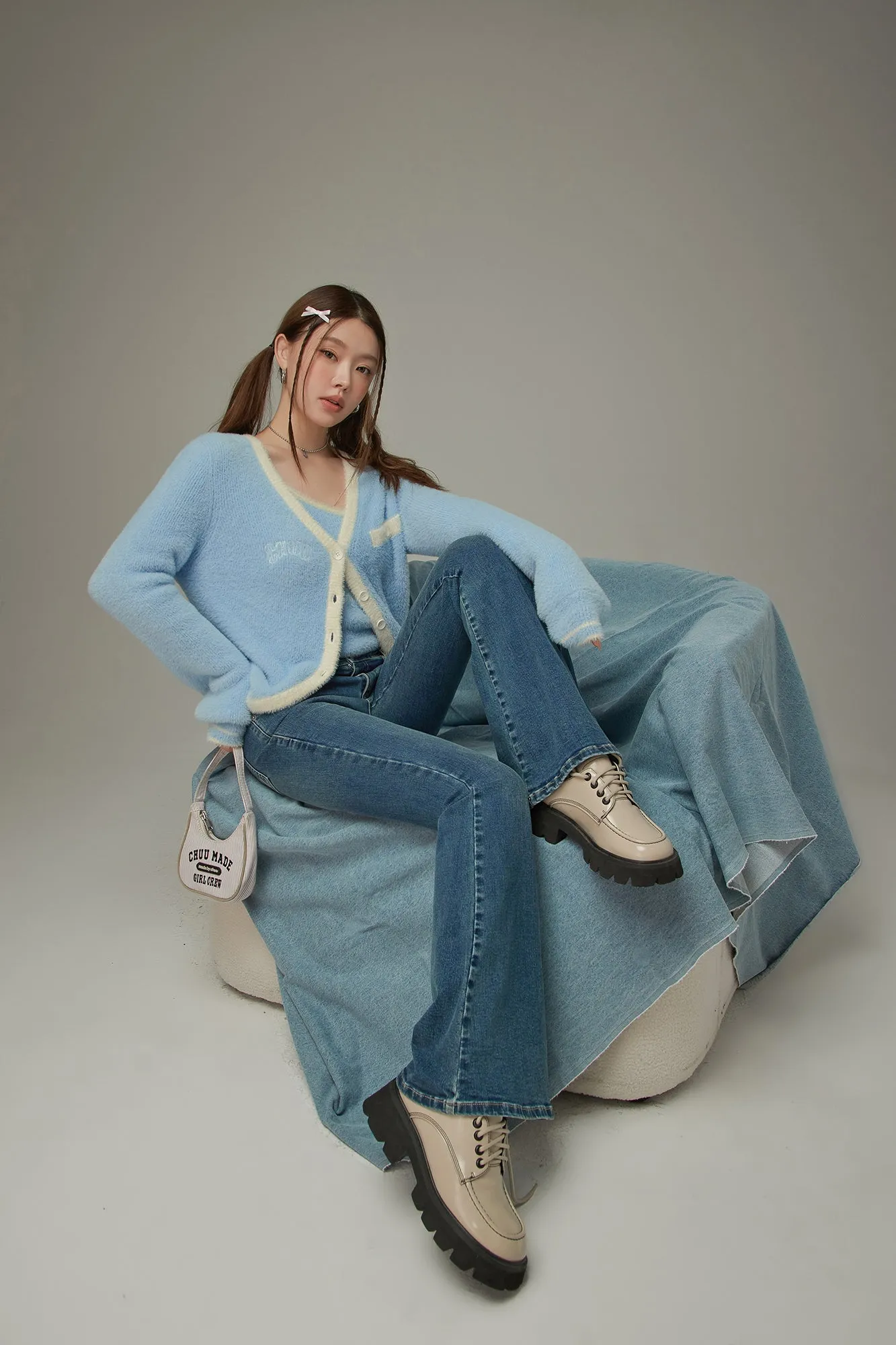 Heart Embroidered Bootcut Denim Jeans