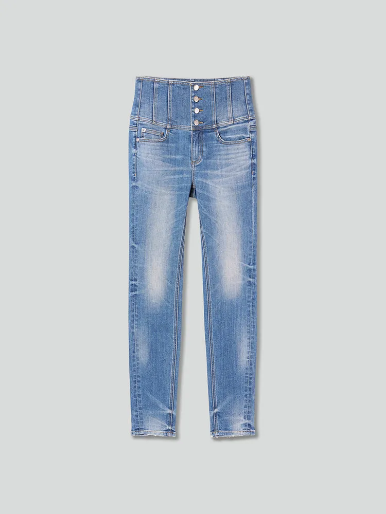 High Waisted Slim-Fit Jeans-GLENDA