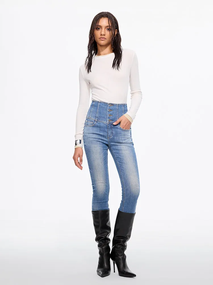 High Waisted Slim-Fit Jeans-GLENDA
