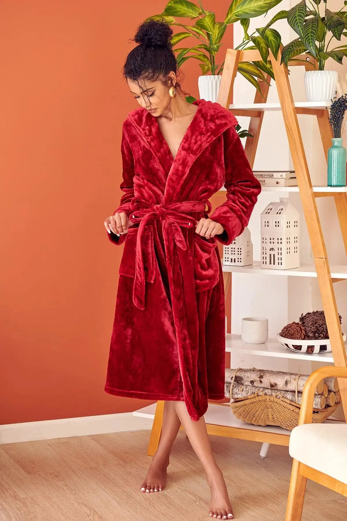 Hooded Plush Bathrobes for Women