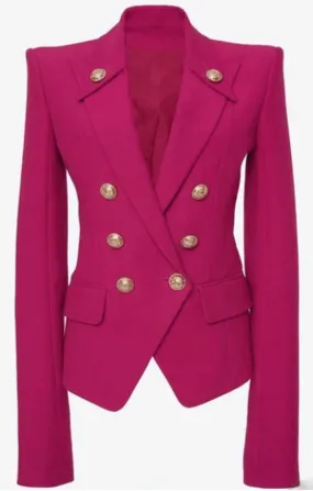 Hot Pink Double Breasted Gold Button Blazer