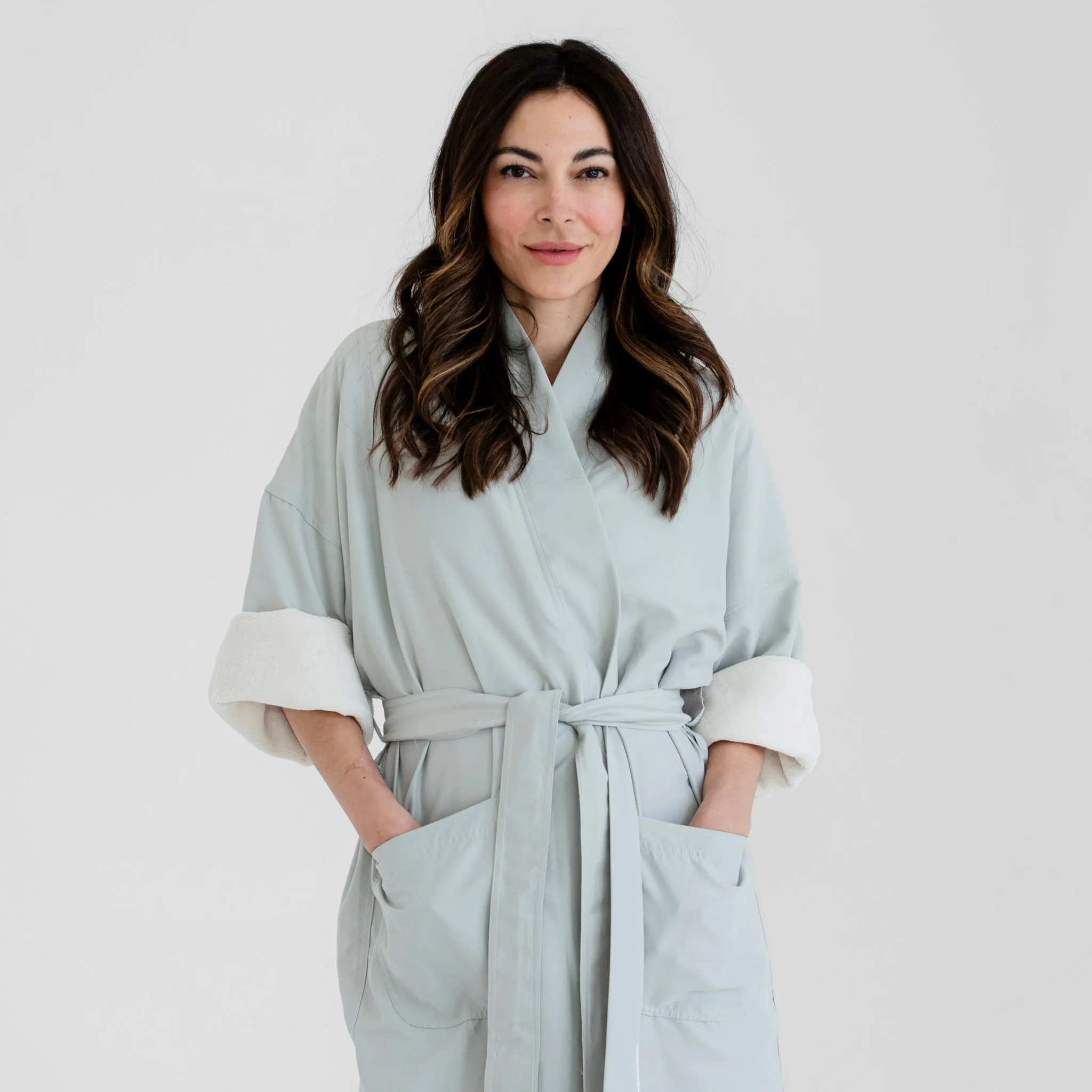 Kimono Plush Spa Robe - Sage/Ivory