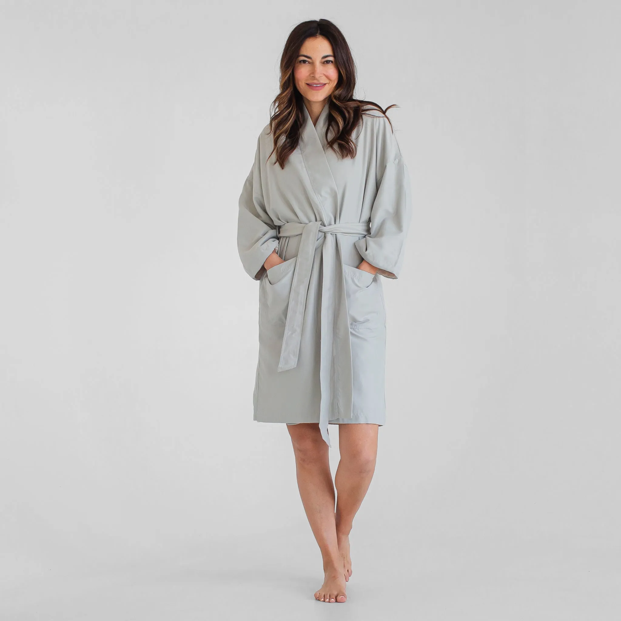 Kimono Plush Spa Robe - Sage/Ivory