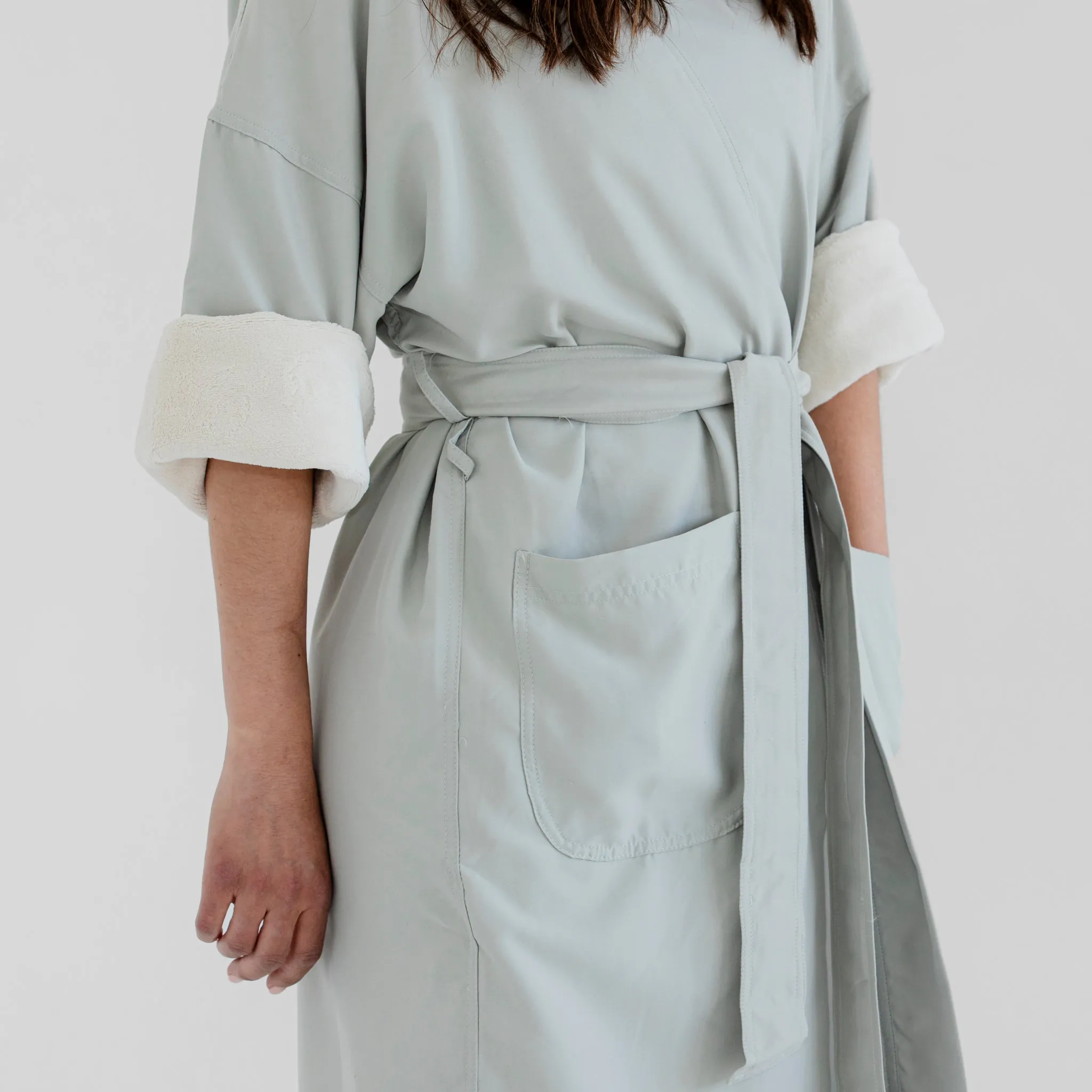 Kimono Plush Spa Robe - Sage/Ivory