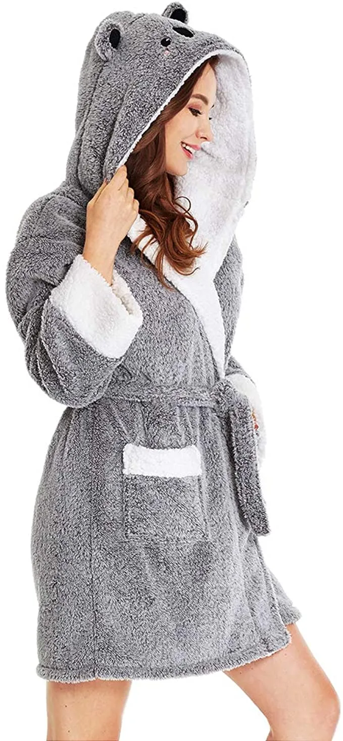 Koala Plush Purple Hooded Long Sleeve Robe