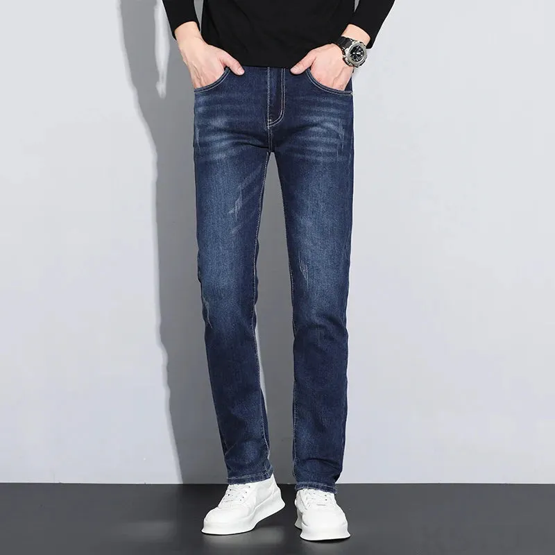 KSTUN Mens Jeans Brand Stretch Blue Jeans For Men Denim Pants Slim Straight Fashion Pockets Designer Men's Trousers Clothing