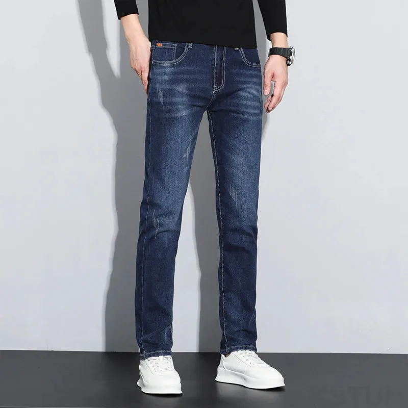 KSTUN Mens Jeans Brand Stretch Blue Jeans For Men Denim Pants Slim Straight Fashion Pockets Designer Men's Trousers Clothing