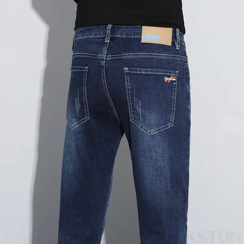 KSTUN Mens Jeans Brand Stretch Blue Jeans For Men Denim Pants Slim Straight Fashion Pockets Designer Men's Trousers Clothing