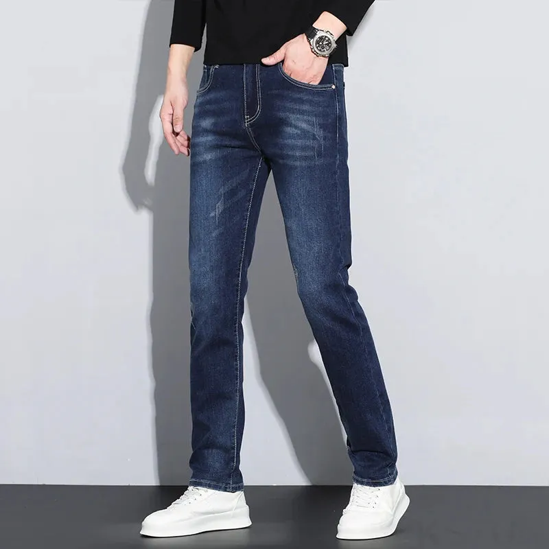 KSTUN Mens Jeans Brand Stretch Blue Jeans For Men Denim Pants Slim Straight Fashion Pockets Designer Men's Trousers Clothing