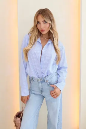 Lauren blue striped poplin shirt
